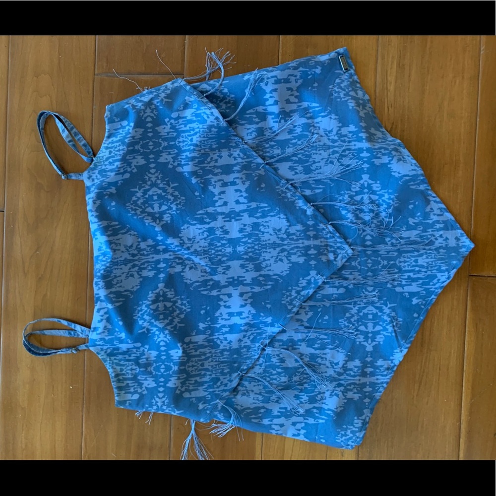 Stussy Blue top with cut out back and fringe